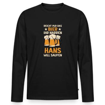 Reicht mir das Bier Hans Saufen Namen - Männer Premium Bio Langarmshirt - Schwarz - Vorne - Nico (187cm)