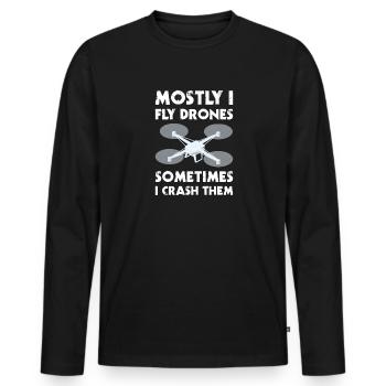 Drone pilot mostly i fly camera drones hobby pilot - Männer Premium Bio Langarmshirt - Schwarz - Vorne - Nico (187cm)