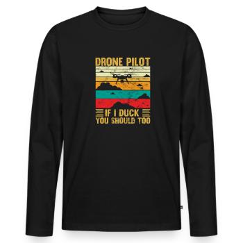 Drone pilot funny retro sky hobby pilot vintage - Männer Premium Bio Langarmshirt - Schwarz - Vorne - Nico (187cm)