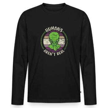 Alien humans aren´t real funny retro space costume - Männer Premium Bio Langarmshirt - Schwarz - Vorne - Nico (187cm)