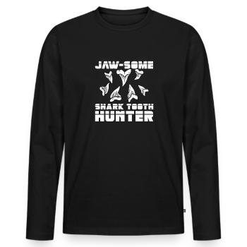 Megalodon Shark Tooth Fossil Collector Gift - Men's Premium Organic Long Sleeve Shirt - black - Front - Nico (187cm)