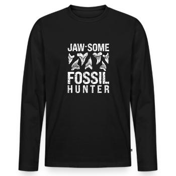 Megalodon Shark Tooth Fossil Collector Gift - Men's Premium Organic Long Sleeve Shirt - black - Front - Nico (187cm)