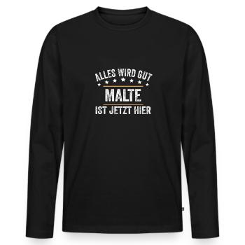 Malte Vorname Name Geburtstag - Männer Premium Bio Langarmshirt - Schwarz - Vorne - Nico (187cm)