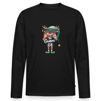 Gamer Elf Dab Gambler Outfit Drôle Noël - T-shirt manches longues Premium bio Homme - noir - Devant - Nico (187cm)