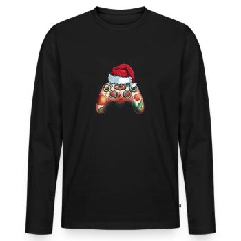Contrôleur de joueur avec casquette Funny Outfit Noël - T-shirt manches longues Premium bio Homme - noir - Devant - Nico (187cm)