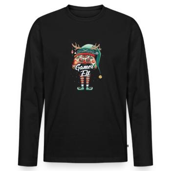 Gamer Elf Dab Gambler Outfit Drôle Noël - T-shirt manches longues Premium bio Homme - noir - Devant - Nico (187cm)