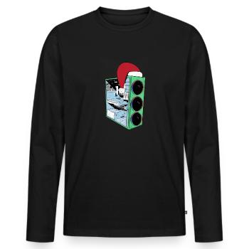 PC de jeu avec Beanie Funny Gambler Outfit Noël - T-shirt manches longues Premium bio Homme - noir - Devant - Nico (187cm)