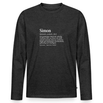 Simon Définition Nom Jour Nom Anniversaire - T-shirt manches longues Premium bio Homme - anthracite chiné - Devant - Nico (187cm)