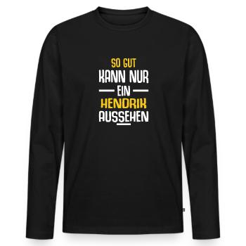 Hendrik Vorname Name Geburtstag - Männer Premium Bio Langarmshirt - Schwarz - Vorne - Nico (187cm)