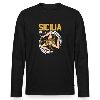 Sicily flag Sicily Palermo Italy - Men's Premium Organic Long Sleeve Shirt - black - Front - Nico (187cm)
