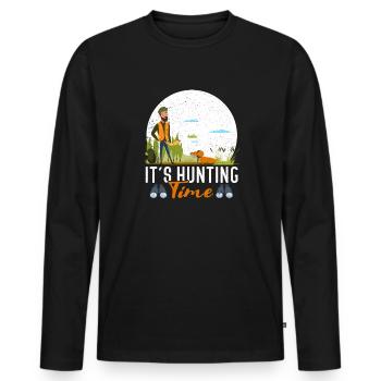 Temps de chasse amusant avec cor de chasse dans la nature - T-shirt manches longues Premium bio Homme - noir - Devant - Nico (187cm)
