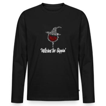 Witches Be Sippin Witch Squad Wine Glass Halloween - Men's Premium Organic Long Sleeve Shirt - black - Front - Nico (187cm)