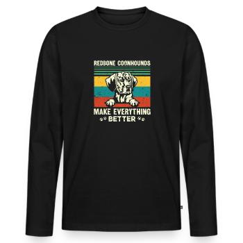 Redbone Coonhound Dog Gift - Men's Premium Organic Long Sleeve Shirt - black - Front - Nico (187cm)