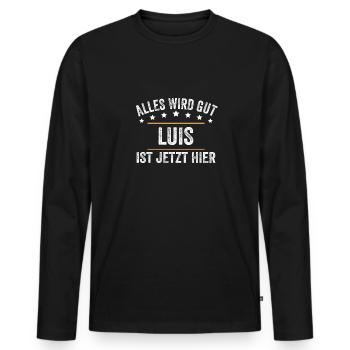 Luis Vorname Name Geburtstag - Männer Premium Bio Langarmshirt - Schwarz - Vorne - Nico (187cm)
