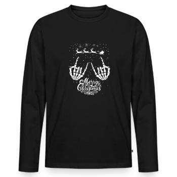 Rock On Rock Star Christmas Skeleton Hands Santa - Men's Premium Organic Long Sleeve Shirt - black - Front - Nico (187cm)