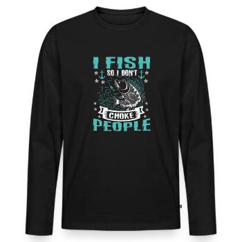 Je pêche donc je n’ai pas de drôle - T-shirt manches longues Premium bio Homme - noir - Devant - Nico (187cm)