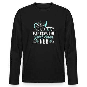 Lustiges gemütlich Bio Tee Trinker Spruch design - Männer Premium Bio Langarmshirt - Schwarz - Vorne - Nico (187cm)