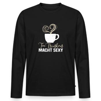 Lustiges gemütlich Bio Tee Trinker Spruch design - Männer Premium Bio Langarmshirt - Schwarz - Vorne - Nico (187cm)