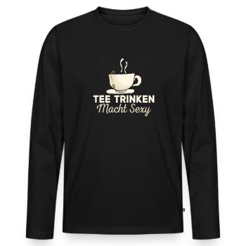 Lustiges gemütlich Bio Tee Trinker Spruch design - Männer Premium Bio Langarmshirt - Schwarz - Vorne - Nico (187cm)