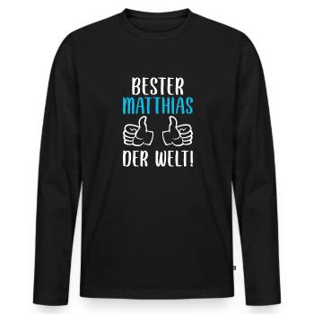 Matthias Vorname Name Geburtstag - Männer Premium Bio Langarmshirt - Schwarz - Vorne - Nico (187cm)