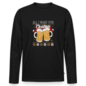 Alles was ich für Weihnachten Brauche ist BIER - Männer Premium Bio Langarmshirt - Schwarz - Vorne - Nico (187cm)