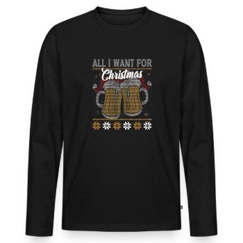 Alles was ich für Weihnachten Brauche ist BIER - Männer Premium Bio Langarmshirt - Schwarz - Vorne - Nico (187cm)