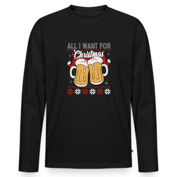 Alles was ich für Weihnachten Brauche ist BIER - Männer Premium Bio Langarmshirt - Schwarz - Vorne - Nico (187cm)