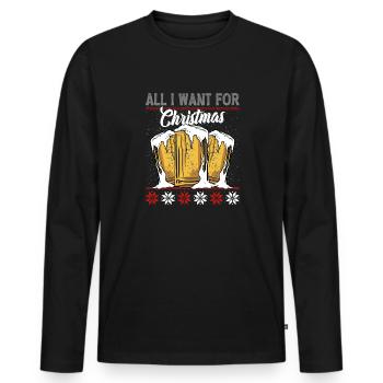 Alles was ich für Weihnachten Brauche ist BIER - Männer Premium Bio Langarmshirt - Schwarz - Vorne - Nico (187cm)