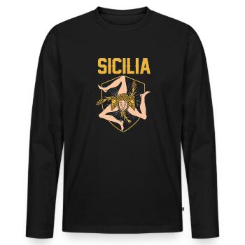 Sicily flag Sicily Palermo Italy - Men's Premium Organic Long Sleeve Shirt - black - Front - Nico (187cm)