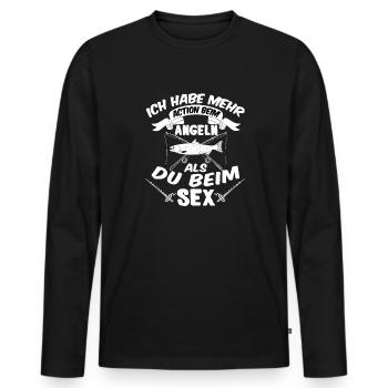 Angelspruch Angler Fischer Humor Anzüglicher - Männer Premium Bio Langarmshirt - Schwarz - Vorne - Nico (187cm)