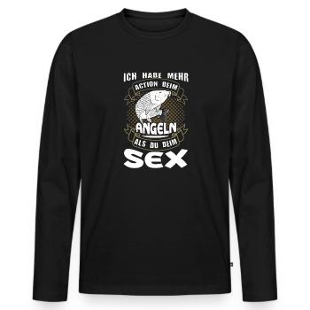 Lustiger Versauter Anglerspruch Beim Angeln Mehr - Männer Premium Bio Langarmshirt - Schwarz - Vorne - Nico (187cm)