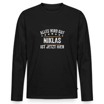 Niklas Vorname Name Geburtstag - Männer Premium Bio Langarmshirt - Schwarz - Vorne - Nico (187cm)