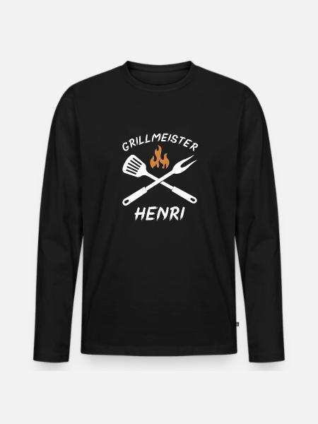 Grillmeister Henri - Männer Premium Bio Langarmshirt - Schwarz