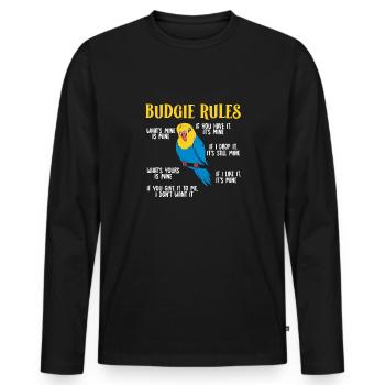 Budgerigar Parakeet Bird Pet Gift - Men's Premium Organic Long Sleeve Shirt - black - Front - Nico (187cm)