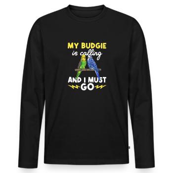 Budgerigar Parakeet Bird Pet Gift - Men's Premium Organic Long Sleeve Shirt - black - Front - Nico (187cm)