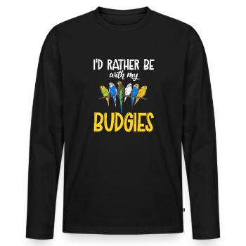 Budgerigar Parakeet Bird Pet Gift - Men's Premium Organic Long Sleeve Shirt - black - Front - Nico (187cm)