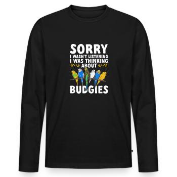 Budgerigar Parakeet Bird Pet Gift - Men's Premium Organic Long Sleeve Shirt - black - Front - Nico (187cm)