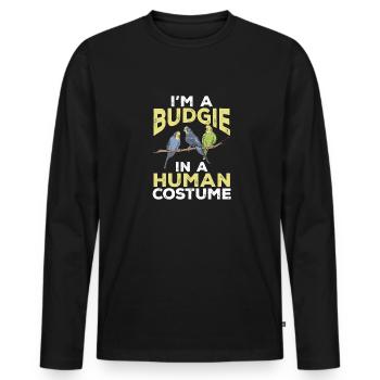 Budgerigar Perruche Oiseau Cadeau pour animaux de compagnie - T-shirt manches longues Premium bio Homme - noir - Devant - Nico (187cm)