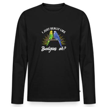 Budgerigar Parakeet Bird Pet Gift - Men's Premium Organic Long Sleeve Shirt - black - Front - Nico (187cm)
