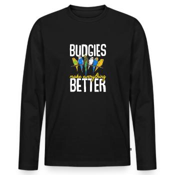 Budgerigar Parakeet Bird Pet Gift - Men's Premium Organic Long Sleeve Shirt - black - Front - Nico (187cm)