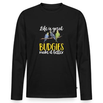 Budgerigar Parakeet Bird Pet Gift - Men's Premium Organic Long Sleeve Shirt - black - Front - Nico (187cm)