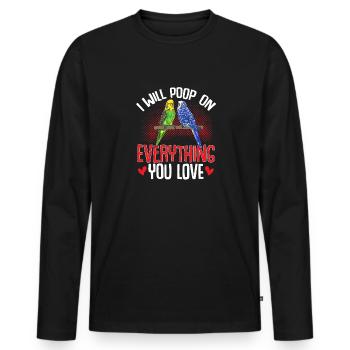 Budgerigar Parakeet Bird Pet Gift - Men's Premium Organic Long Sleeve Shirt - black - Front - Nico (187cm)