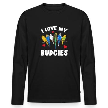 Budgerigar Parakeet Bird Pet Gift - Men's Premium Organic Long Sleeve Shirt - black - Front - Nico (187cm)