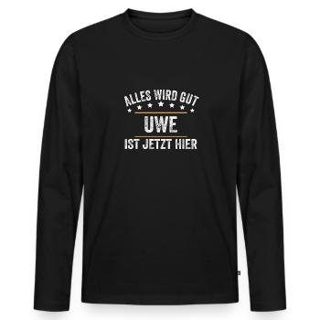 Uwe Vorname Name Geburtstag - Männer Premium Bio Langarmshirt - Schwarz - Vorne - Nico (187cm)
