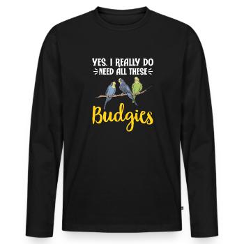 Budgerigar Parakeet Bird Pet Gift - Men's Premium Organic Long Sleeve Shirt - black - Front - Nico (187cm)