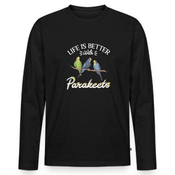 Budgerigar Parakeet Bird Pet Gift - Men's Premium Organic Long Sleeve Shirt - black - Front - Nico (187cm)