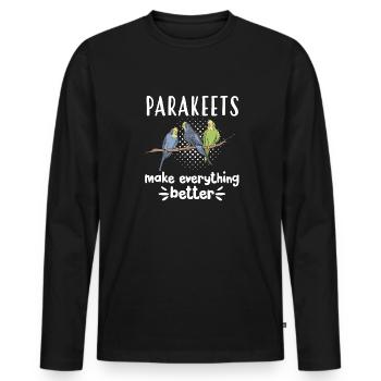 Budgerigar Parakeet Bird Pet Gift - Men's Premium Organic Long Sleeve Shirt - black - Front - Nico (187cm)