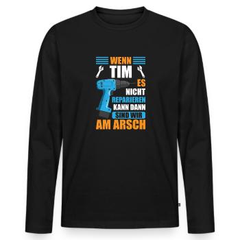 Tim Vorname Name Geburtstag Reparieren - Männer Premium Bio Langarmshirt - Schwarz - Vorne - Nico (187cm)
