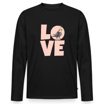 Cockatiel Cockatiel Cockatoo Perroquet Oiseau Cadeau - T-shirt manches longues Premium bio Homme - noir - Devant - Nico (187cm)