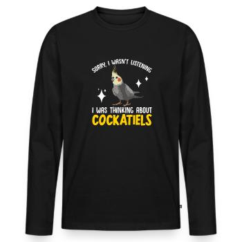Cockatiel Cockatiel Cockatoo Perroquet Oiseau Cadeau - T-shirt manches longues Premium bio Homme - noir - Devant - Nico (187cm)